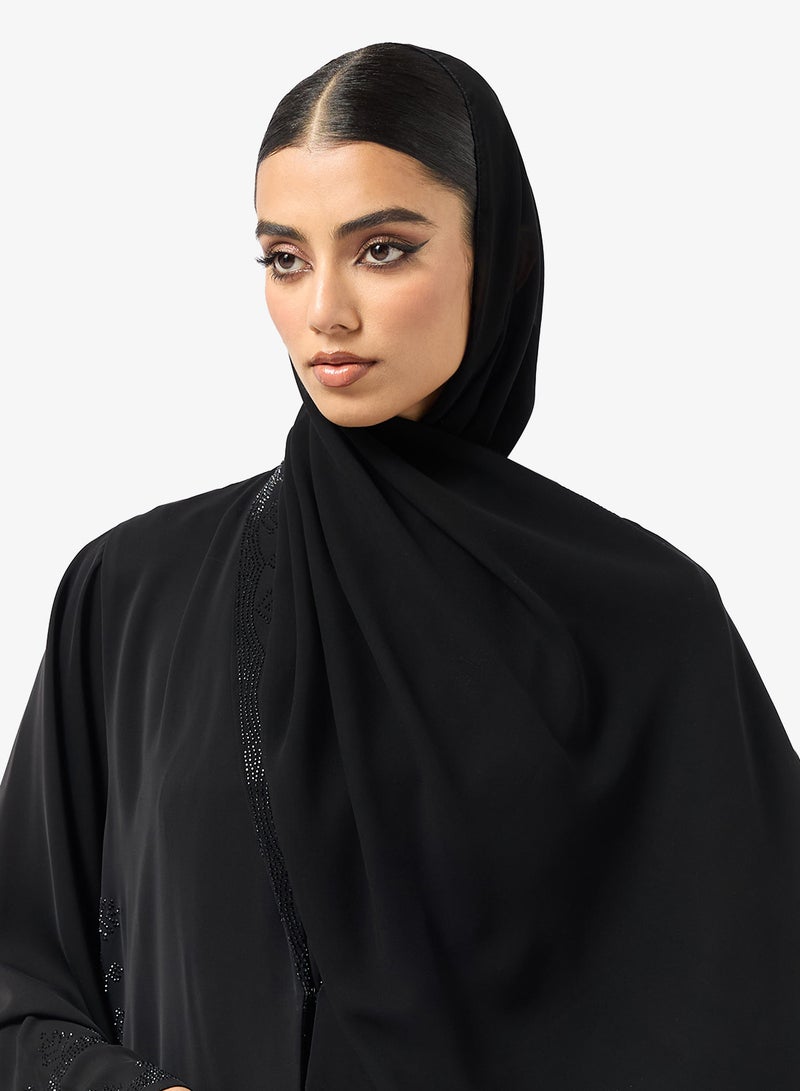 hayas closet Black Embellished Abaya With Sheila - Image 4